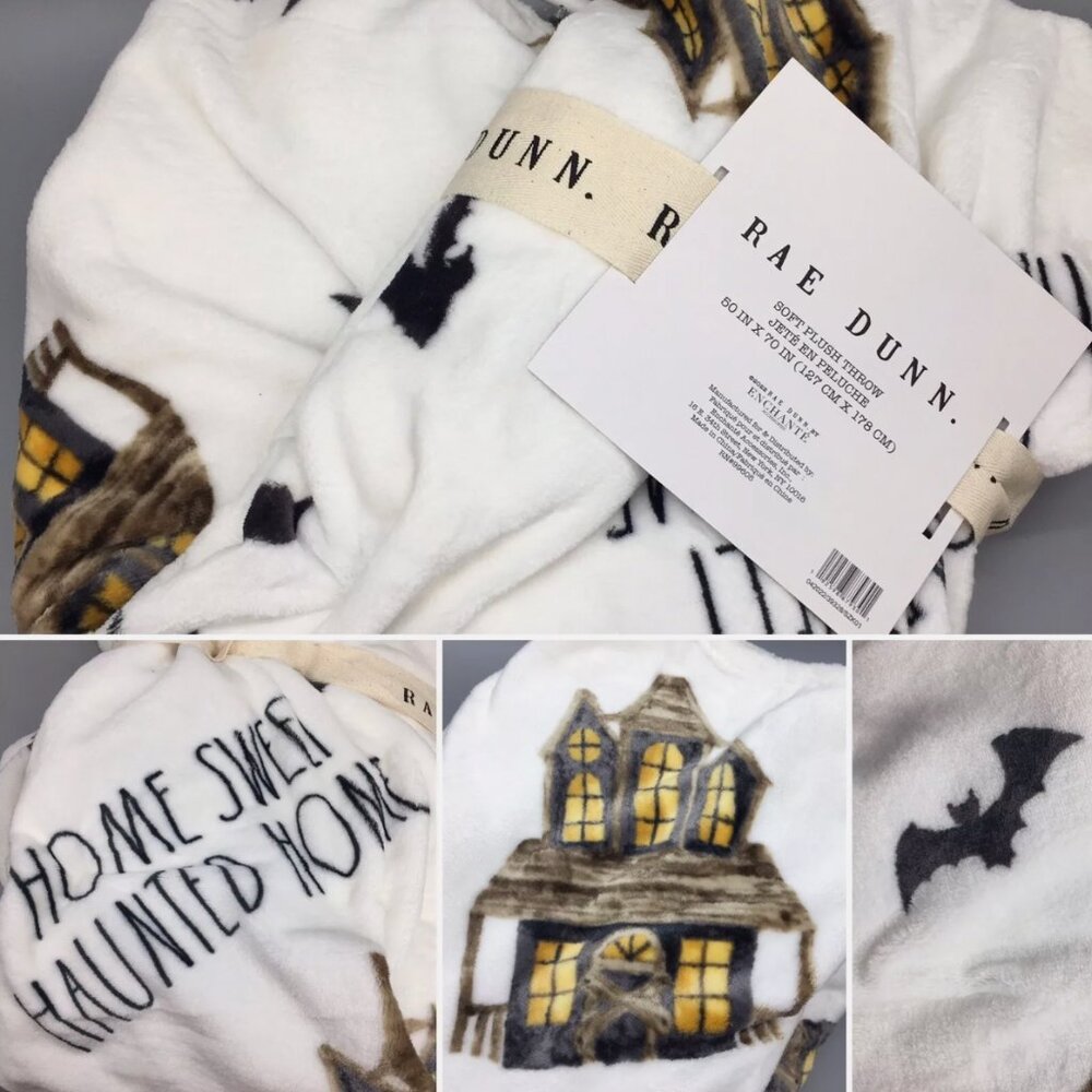 NEW Rae Dunn Halloween HOME SWEET HAUNTED HOME Fleece Throw Blanket House Bats